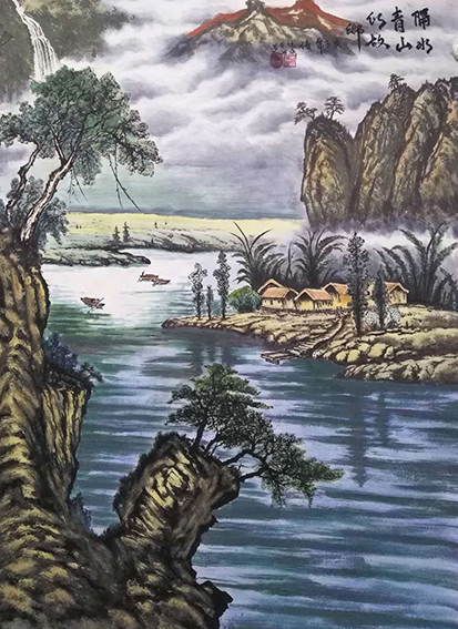 胡德康作品3《隔水青山似故乡》60x96cm 画于2020年3月14日
